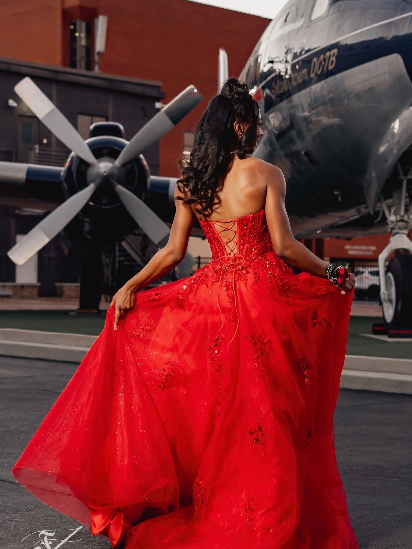 Red Sequin Beaded Strapless A-Line Prom Dress with 3D Floral Appliqué & High Slit