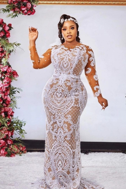 Gorgeous Long Sleeves Lace Wedding Dress Mermaid Bridal Gown-LLELLA