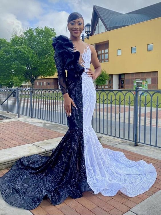 LLELLA Mix Color Mermaid Prom Dress Sequins Long-LLELLA