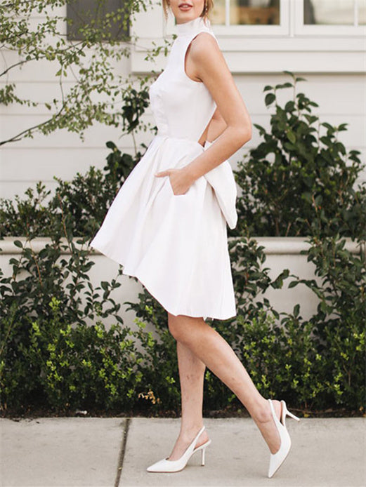 A-Line/Princess Halter Mini Wedding Dress Ivory