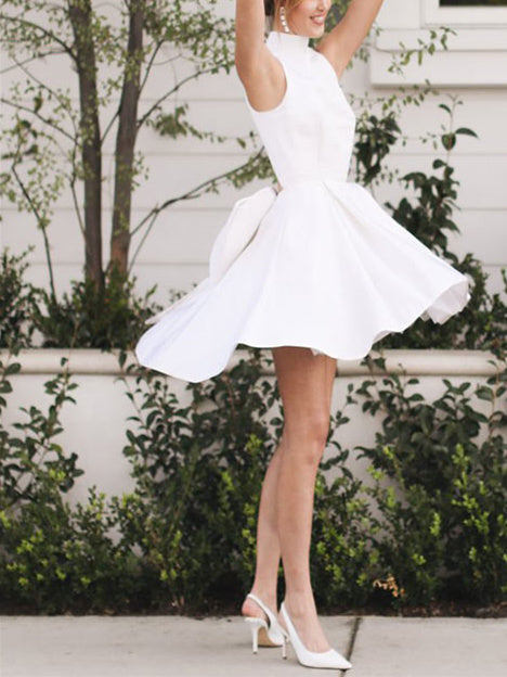 A-Line/Princess Halter Mini Wedding Dress White