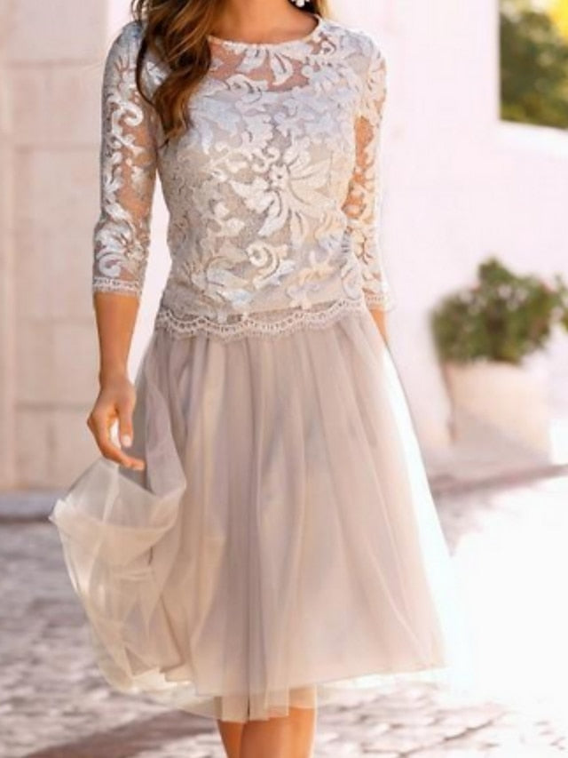 Knee-Length A-Line Princess Scoop Mother of the Bride Dress-LLELLA