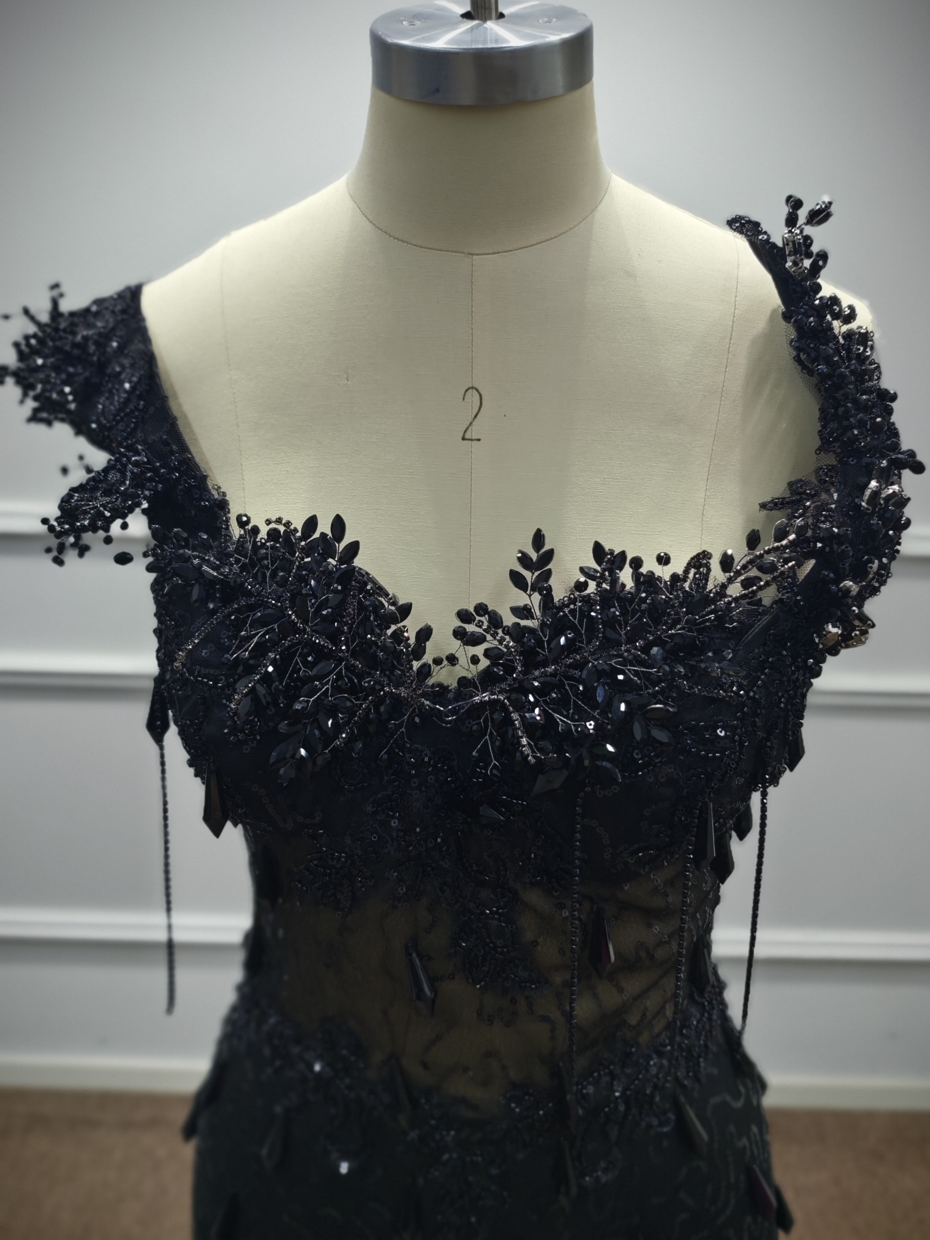 Luxury Black Sequin Mermaid Prom Dress – Illusion Corset Bodice with 3D Beaded Lace & Off-the-Shoulder Detail | 2026 Gothic Glamour Evening Collection-LLELLA