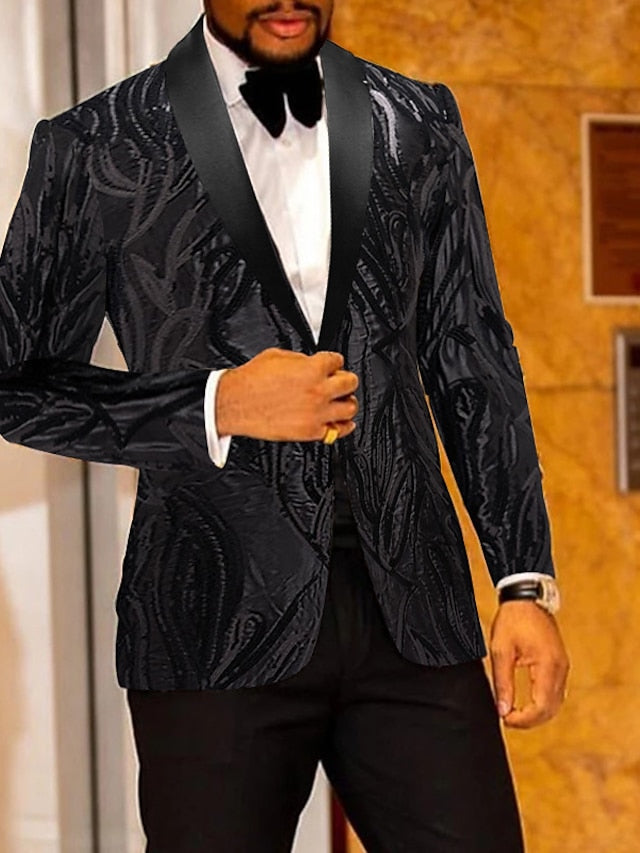 Men's Party Single Breasted One-button 2 Pieces Sequin Tuxedos Suits Black