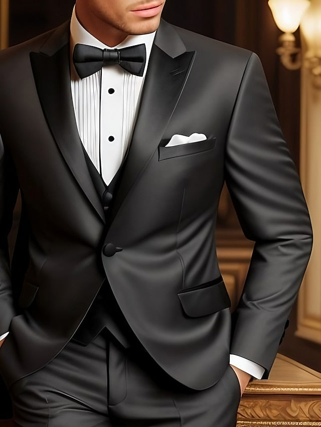Men's Tailored Fit Single Breasted One-button 3 Pieces Wedding Suits Black