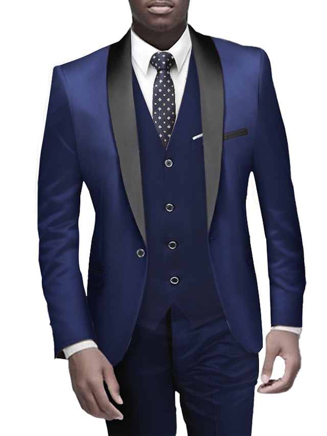 Men's Standard Fit Single Breasted One-button 3 Pieces Wedding Suits Navy Blue