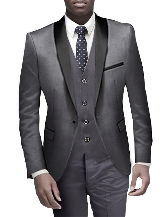 Men's Standard Fit Single Breasted One-button 3 Pieces Wedding Suits Gray