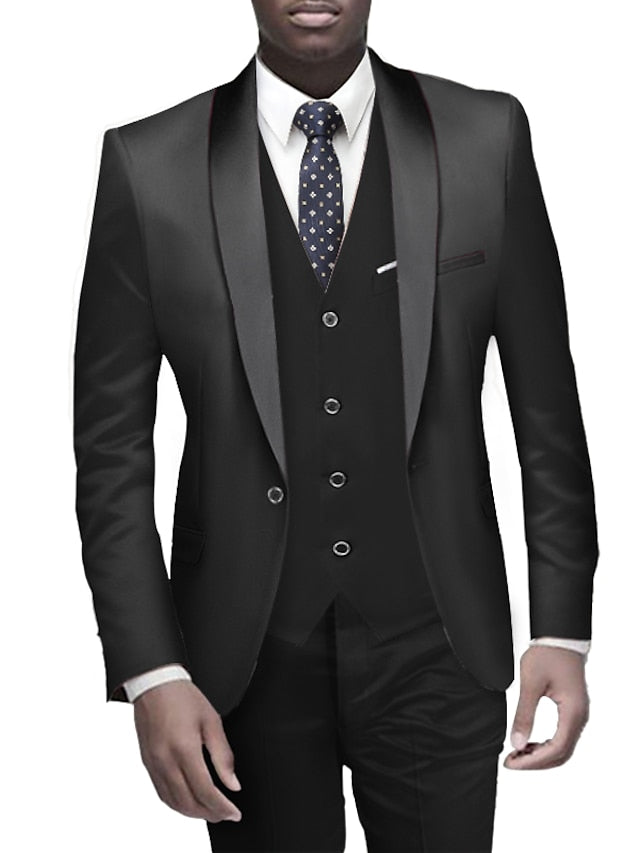 Men's Standard Fit Single Breasted One-button 3 Pieces Wedding Suits Black