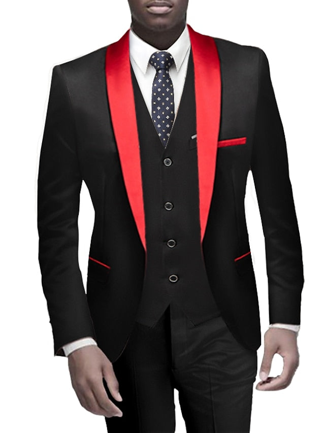 Men's Standard Fit Single Breasted One-button 3 Pieces Wedding Suits Red