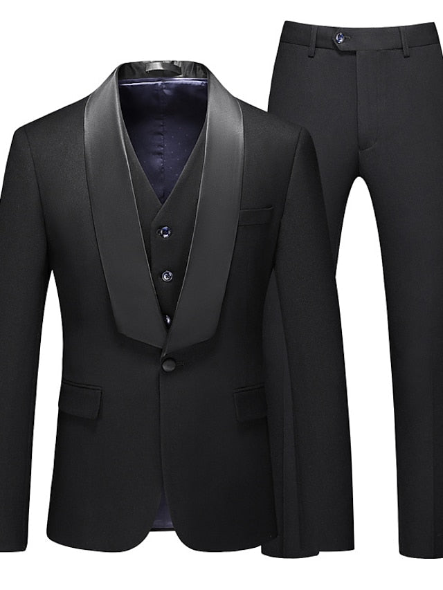 Men's Tailored Fit Single Breasted One-button 3 Pieces Wedding Suits Black