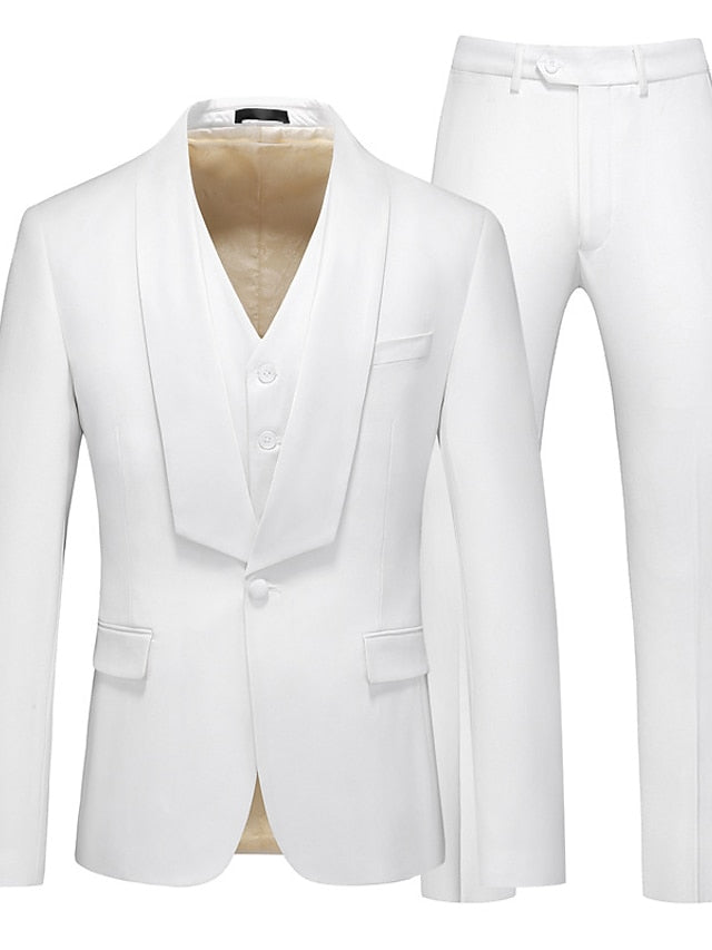 Men's Tailored Fit Single Breasted One-button 3 Pieces Wedding Suits White