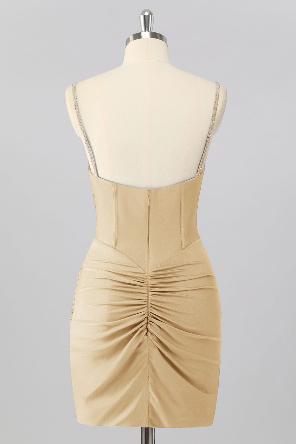 Sparkly Blush Pink Tight Ruched Short Corset Homecoming Dress with Beading