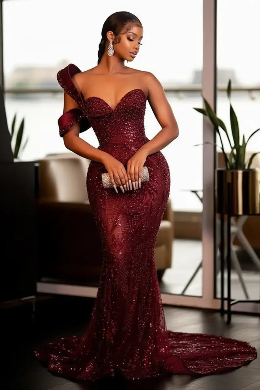 Glitter Sequins & Pearl Sweetheart Evening Dress