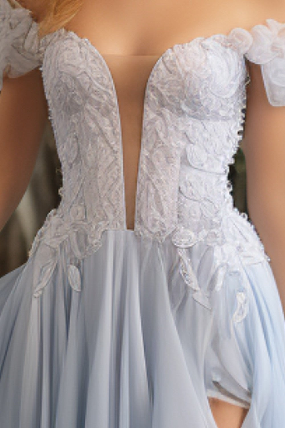 Cute Light Blue Off the Shoulder Prom Dress-LLELLA