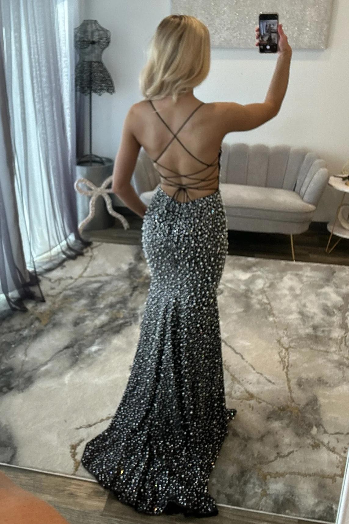 Light Pink Strapless Beaded Prom Dress A-Line Satin Gown With Pearls