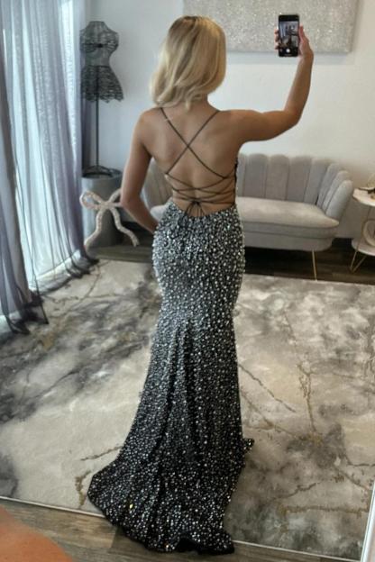 Light Pink Strapless Beaded Prom Dress A-Line Satin Gown With Pearls