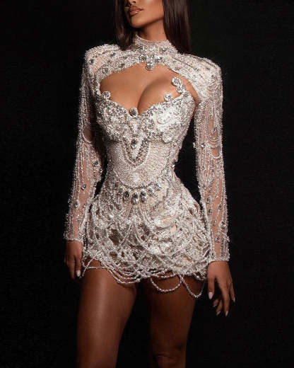 Crystal Beaded Cutout Mini Party Dress | Homecoming Mini Dress