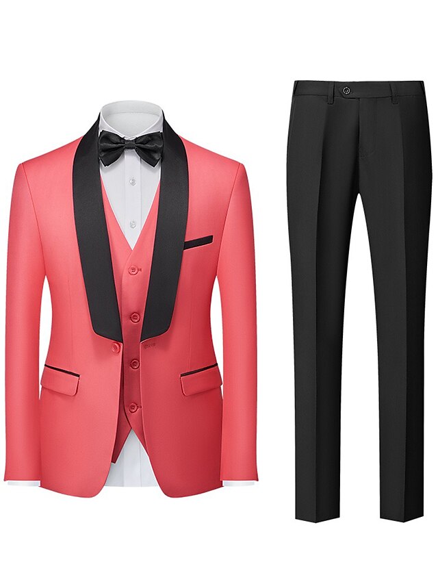 Men's Tailored Fit Single Breasted One-button 3 Pieces Wedding Suits Watermelon
