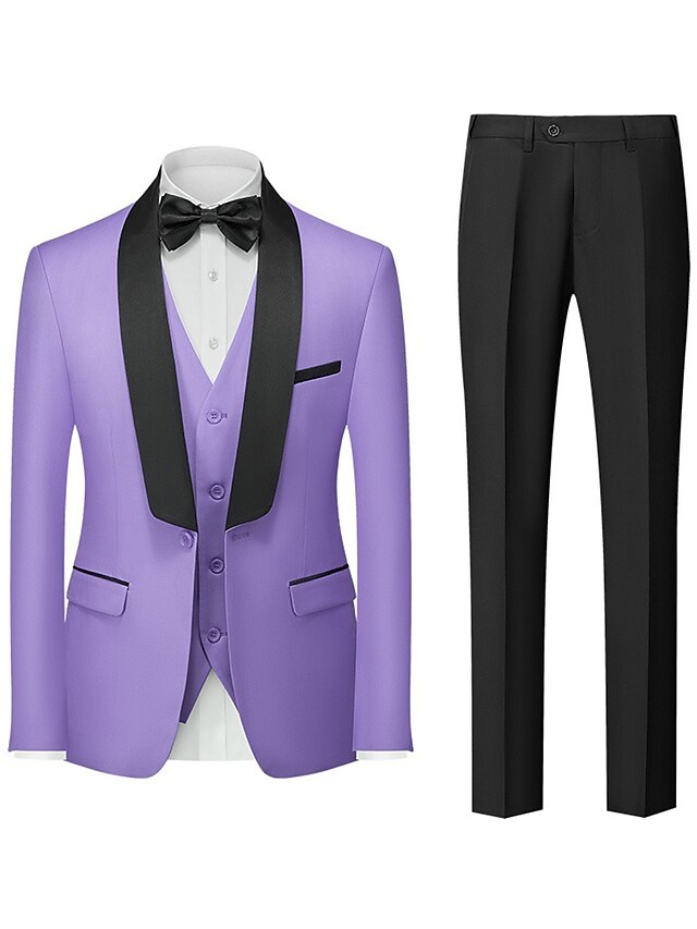 Men's Tailored Fit Single Breasted One-button 3 Pieces Wedding Suits Lavender