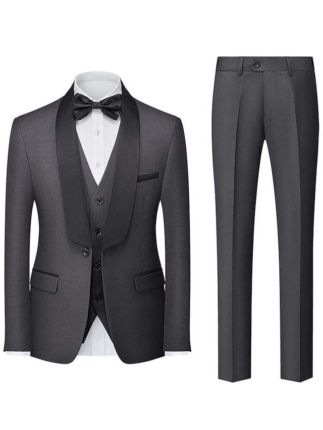 Men's Tailored Fit Single Breasted One-button 3 Pieces Wedding Suits Dark Grey