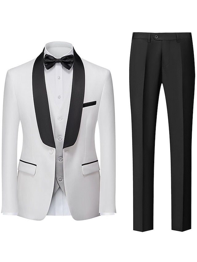 Men's Tailored Fit Single Breasted One-button 3 Pieces Wedding Suits White