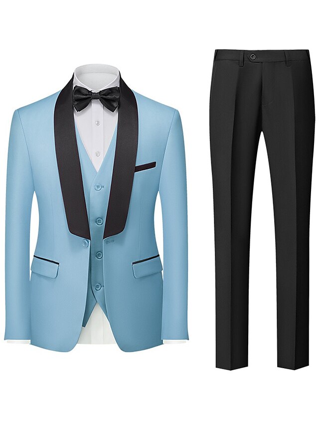 Men's Tailored Fit Single Breasted One-button 3 Pieces Wedding Suits Sky Blue