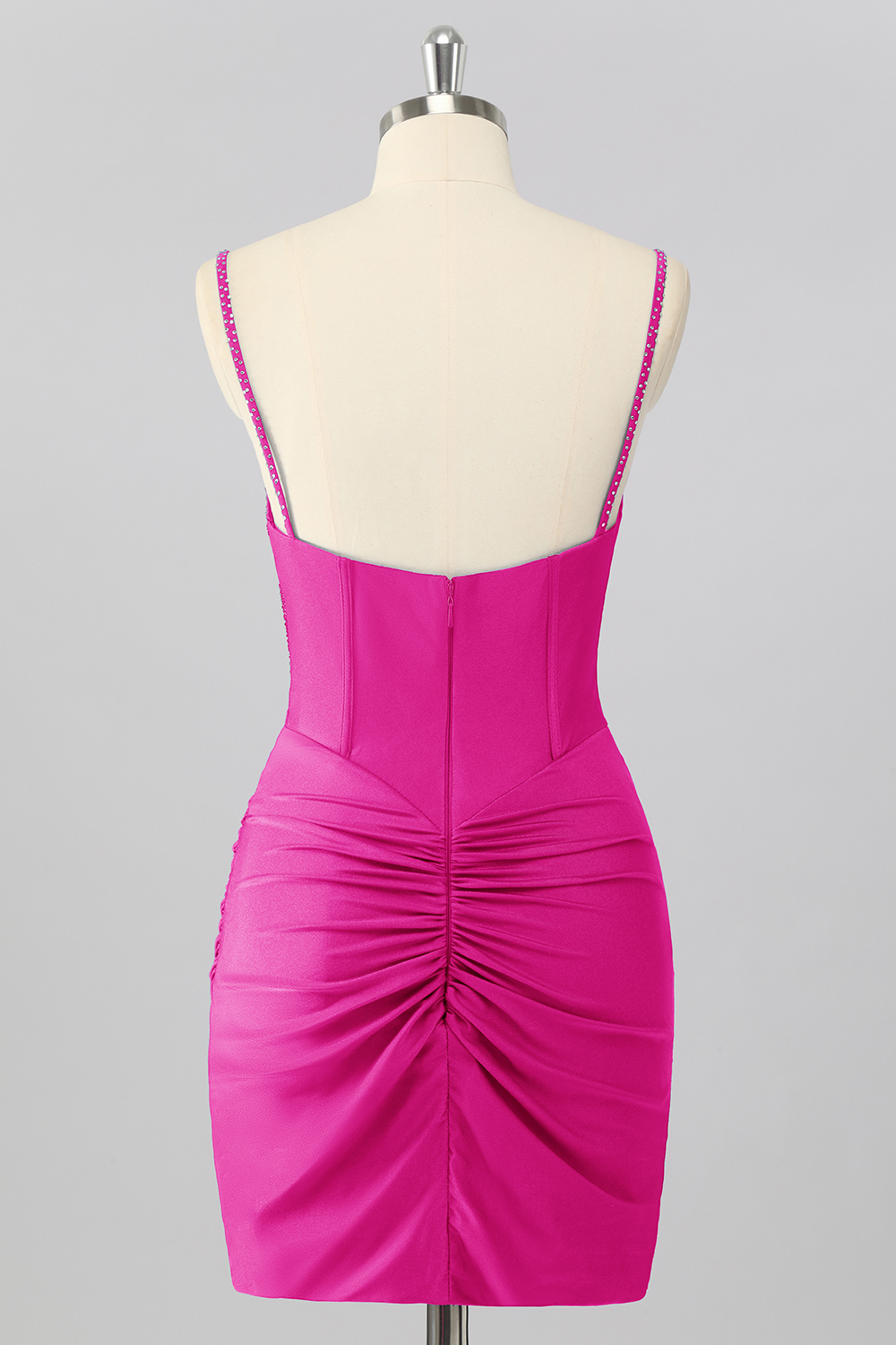 Sparkly Blush Pink Tight Ruched Short Corset Homecoming Dress with Beading