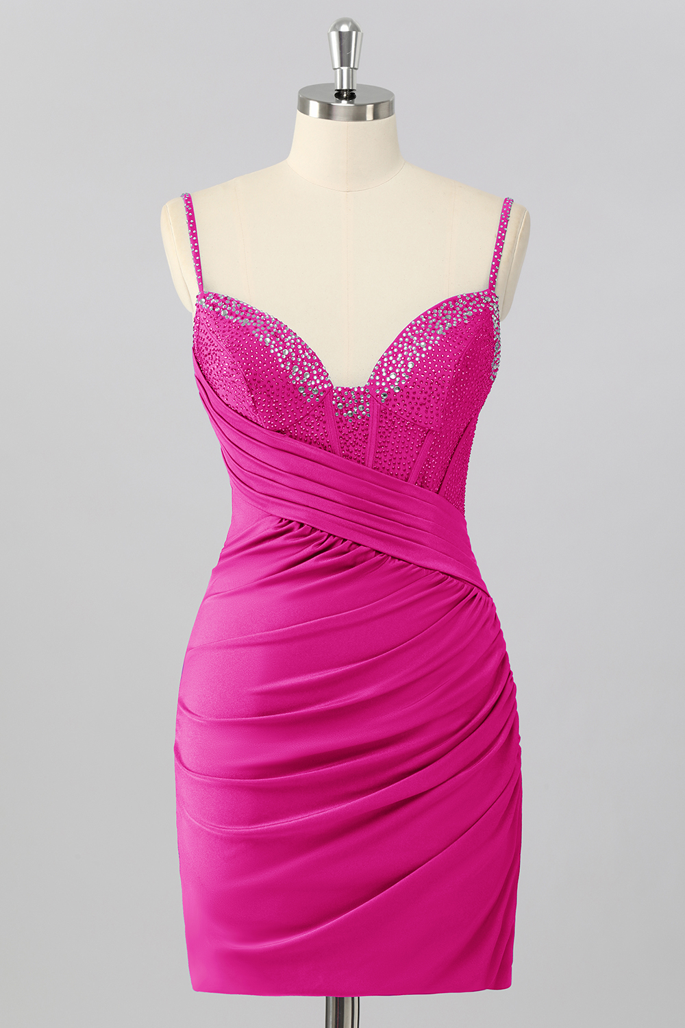 Sparkly Blush Pink Tight Ruched Short Corset Homecoming Dress with Beading