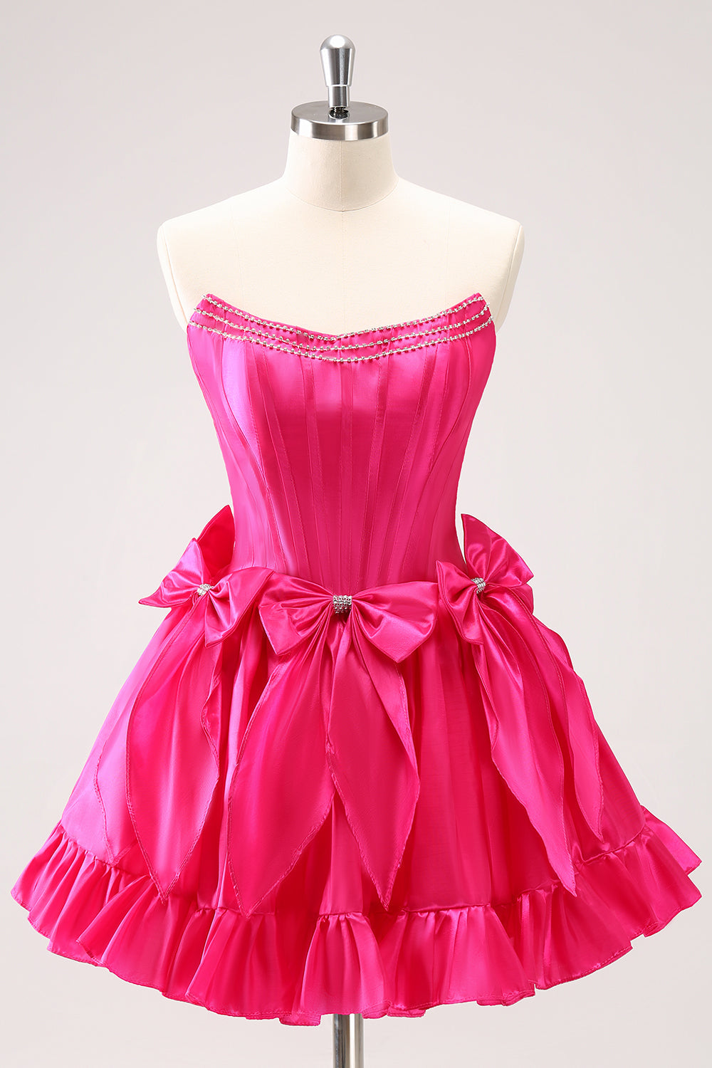 Fuchsia Strapless A-Line Satin Short Homecoming Dress with Bow