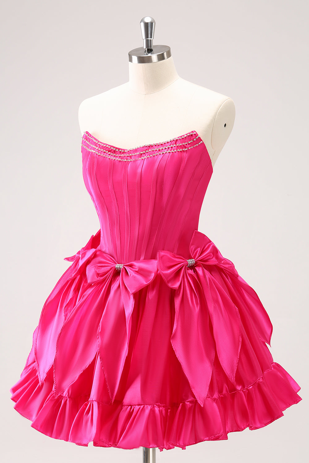 Trendy Black Strapless A-Line Satin Short Homecoming Dress with Bow