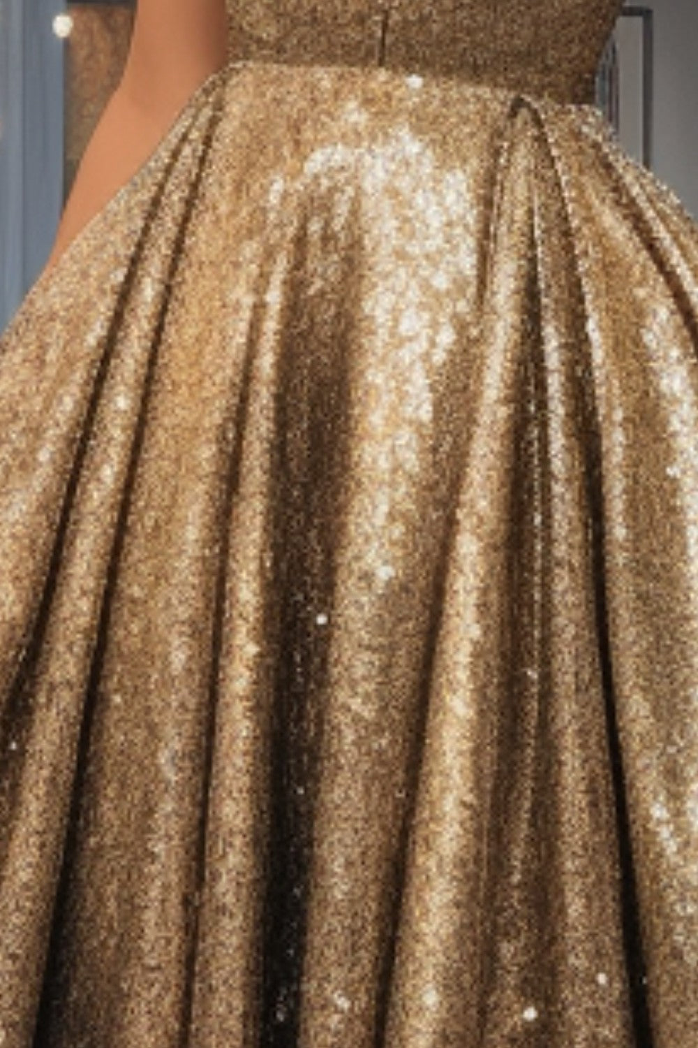 Gold Deep V-neck Sequin Prom Gown-LLELLA