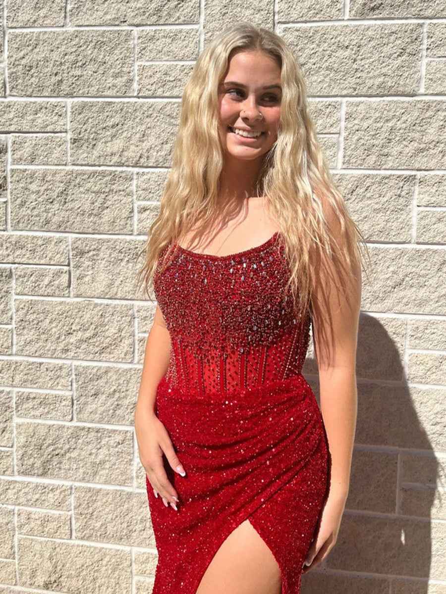 Gorgeous Sparkly Strapless Long Mermaid Prom Dress with Slit-LLELLA