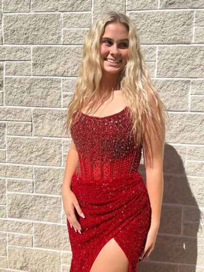 Gorgeous Sparkly Strapless Long Mermaid Prom Dress with Slit