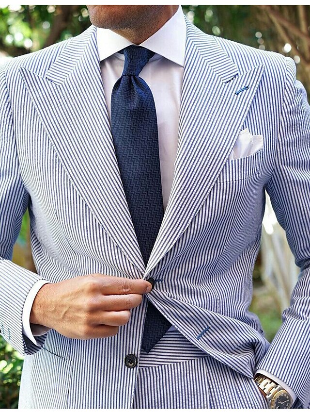 Men's Tailored Fit Single Breasted Two-buttons 2 Pieces Wedding Suits Light Blue