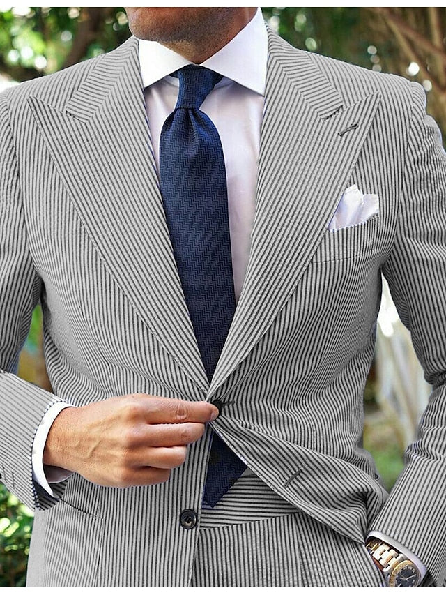 Men's Tailored Fit Single Breasted Two-buttons 2 Pieces Wedding Suits Gray