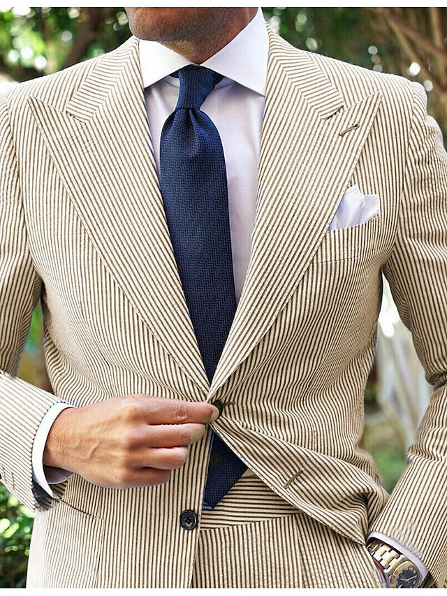 Men's Tailored Fit Single Breasted Two-buttons 2 Pieces Wedding Suits Champagne