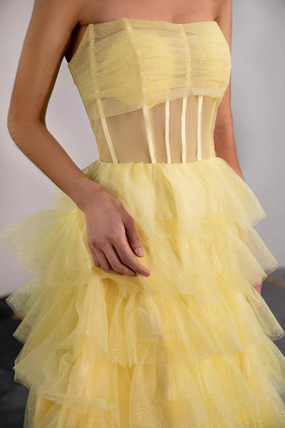 Strapless Ruffle Prom Dress-LLELLA