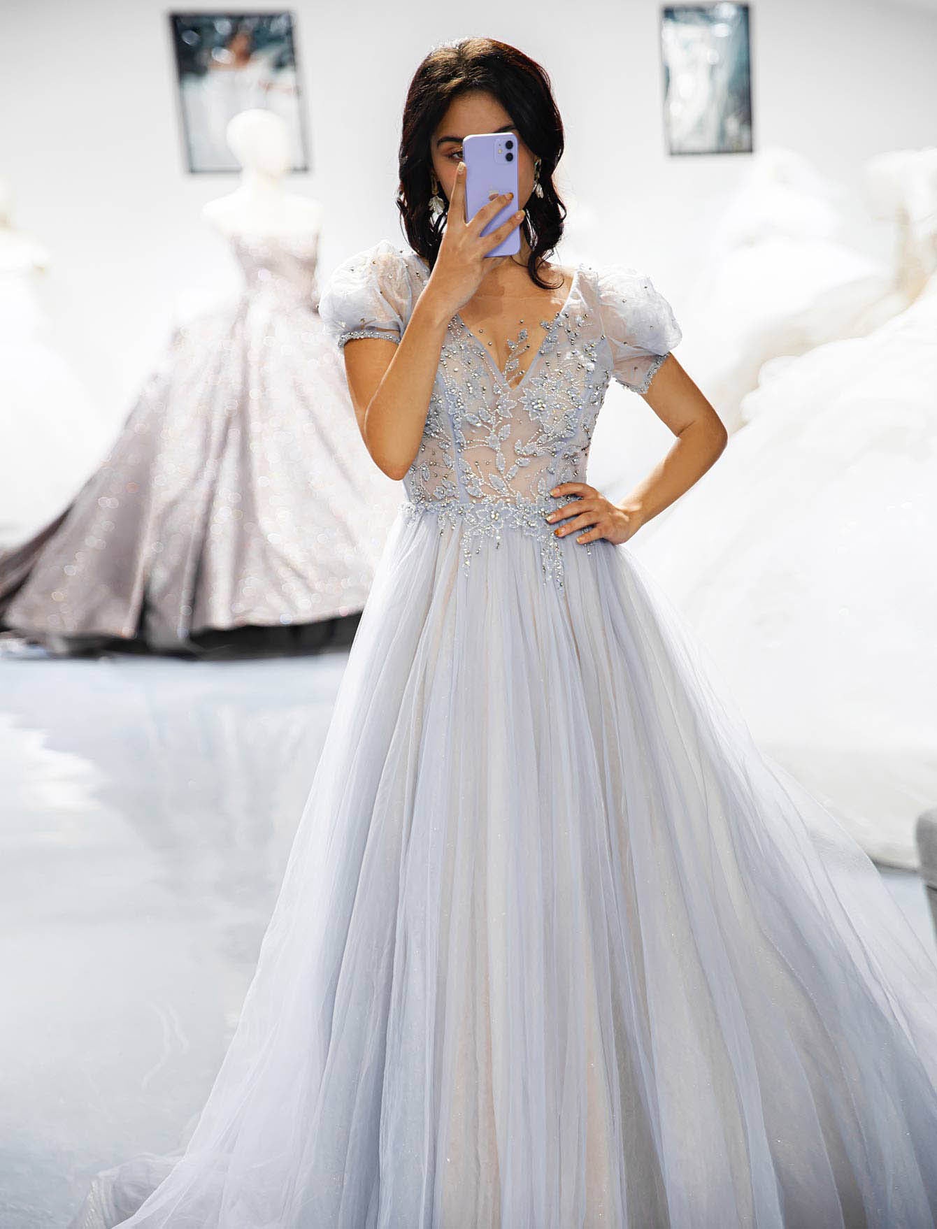 3D Beaded Prom Dress with Sleeves-LLELLA