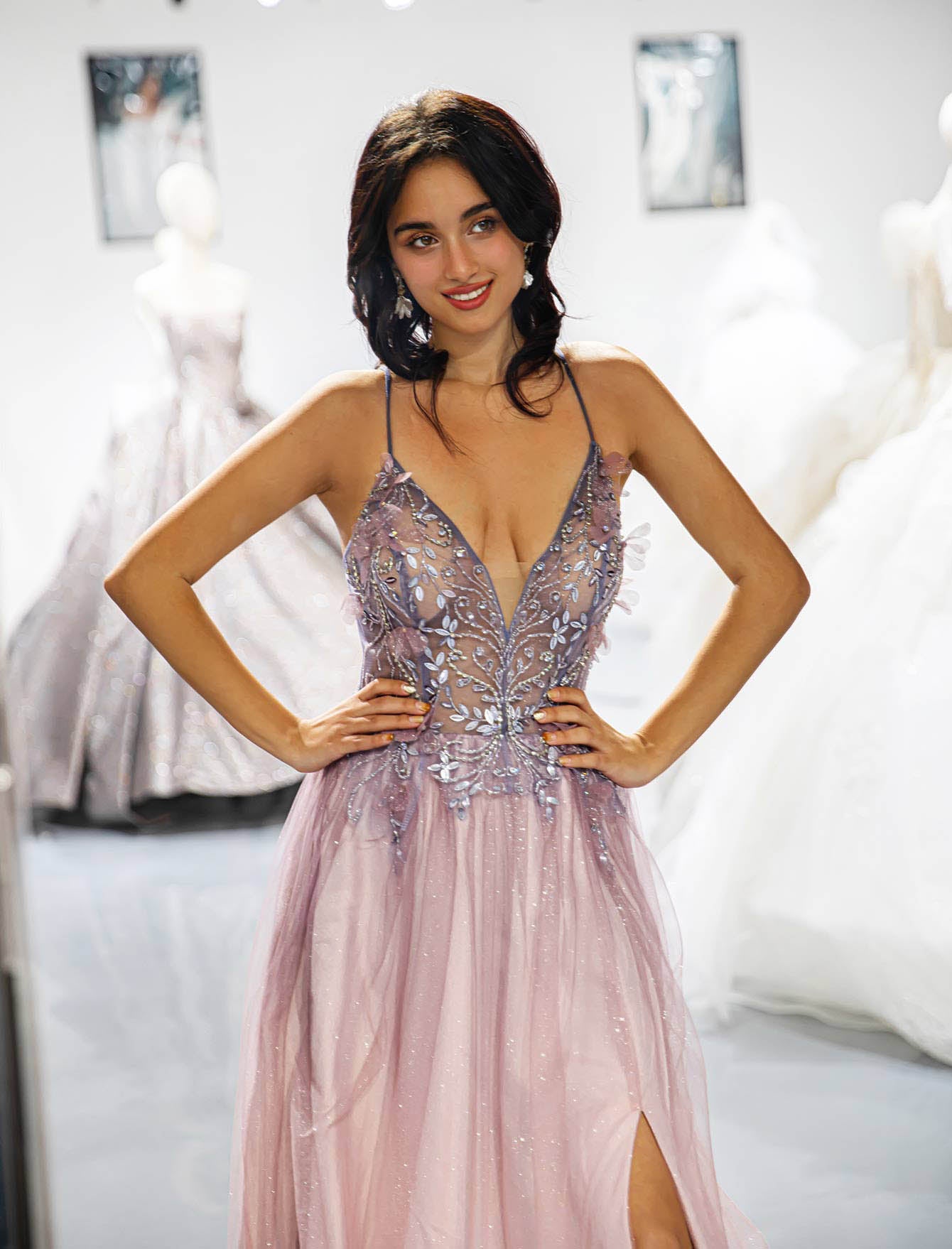 Side Slit 3D Beaded Prom Dress-LLELLA