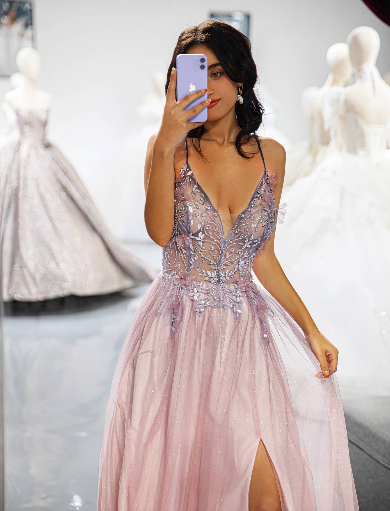 Side Slit 3D Beaded Prom Dress-LLELLA
