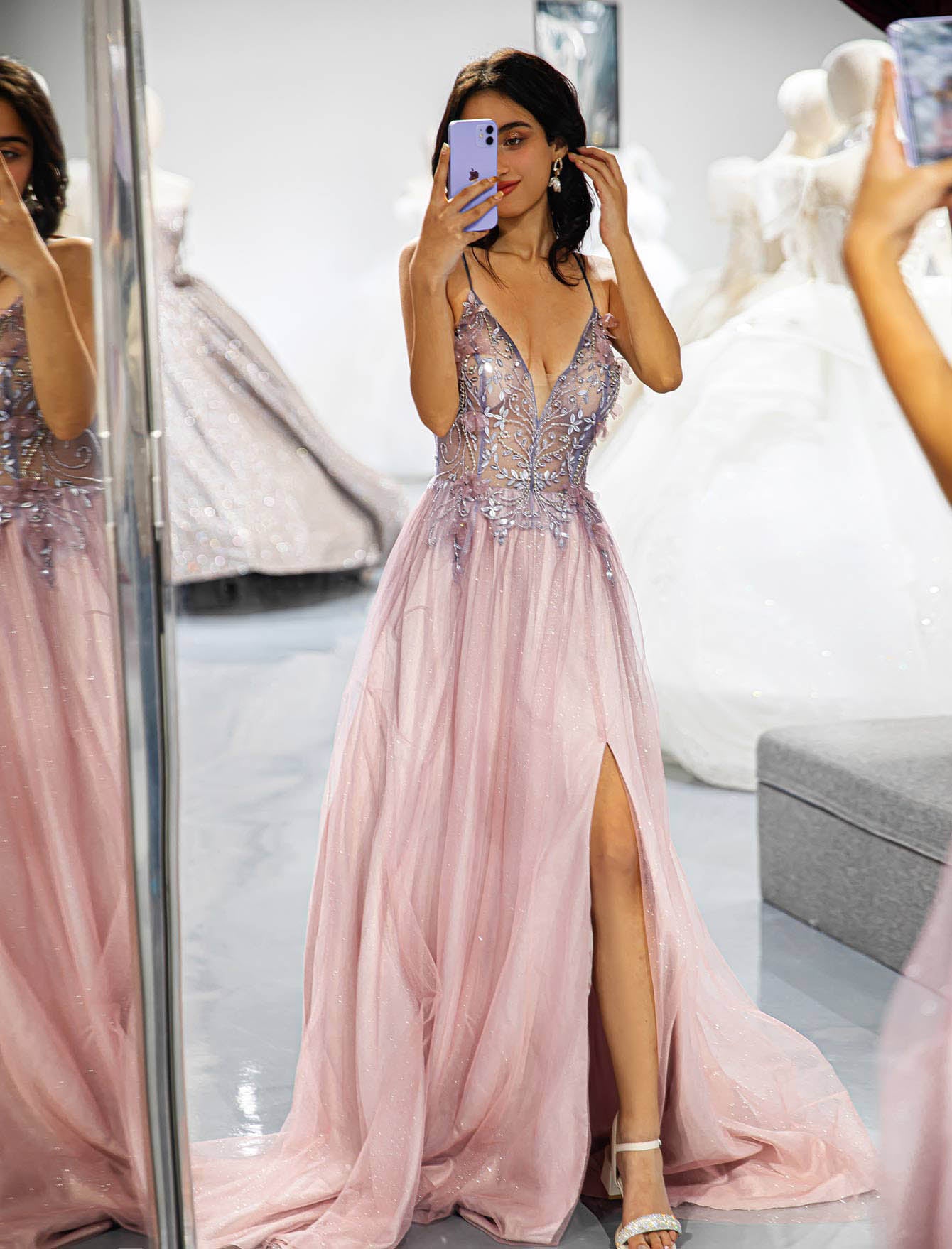 Side Slit 3D Beaded Prom Dress-LLELLA