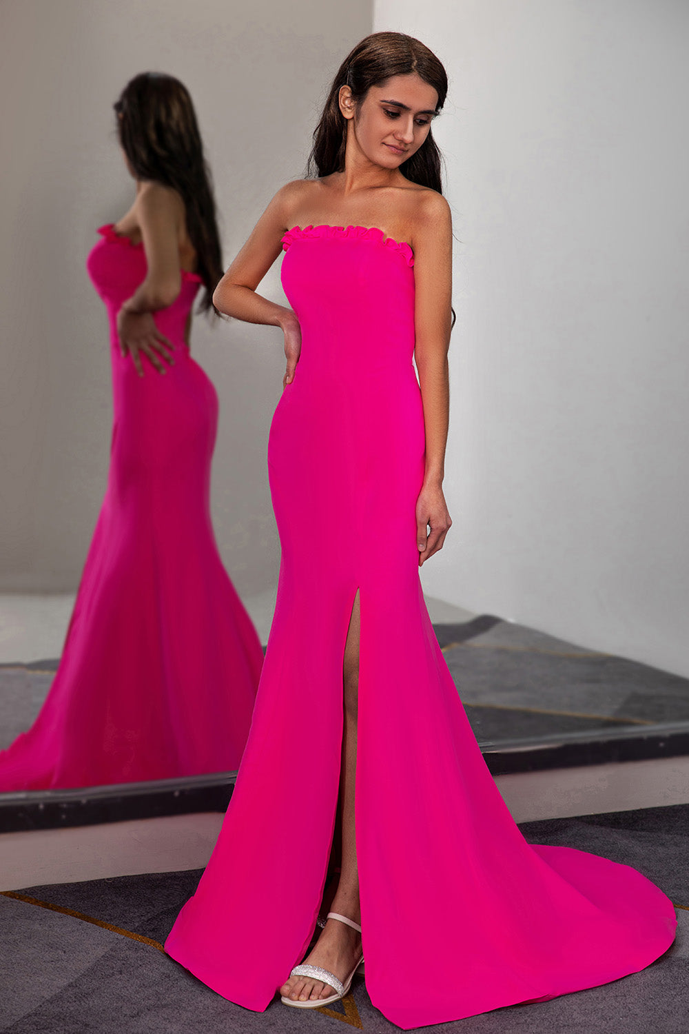 Fitted Strapless Prom Dress with Ruffle-LLELLA
