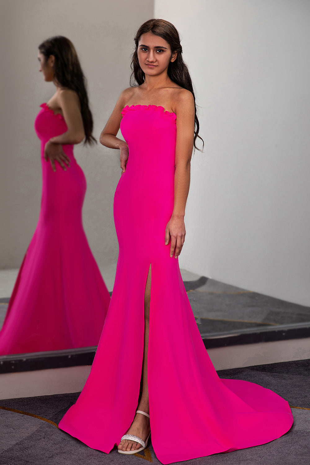 Fitted Strapless Prom Dress with Ruffle-LLELLA