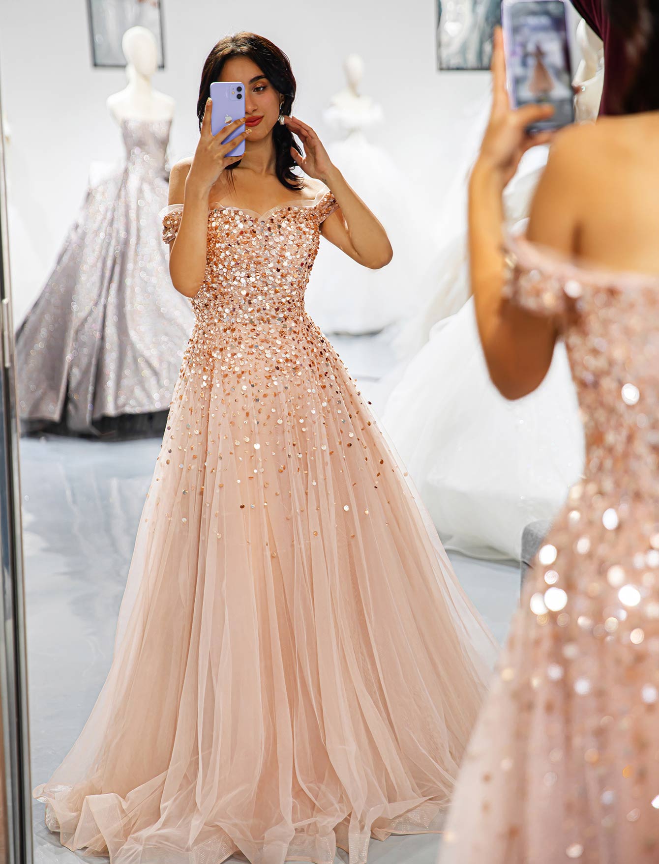 Off the Shoulder Beaded Prom Dress-LLELLA