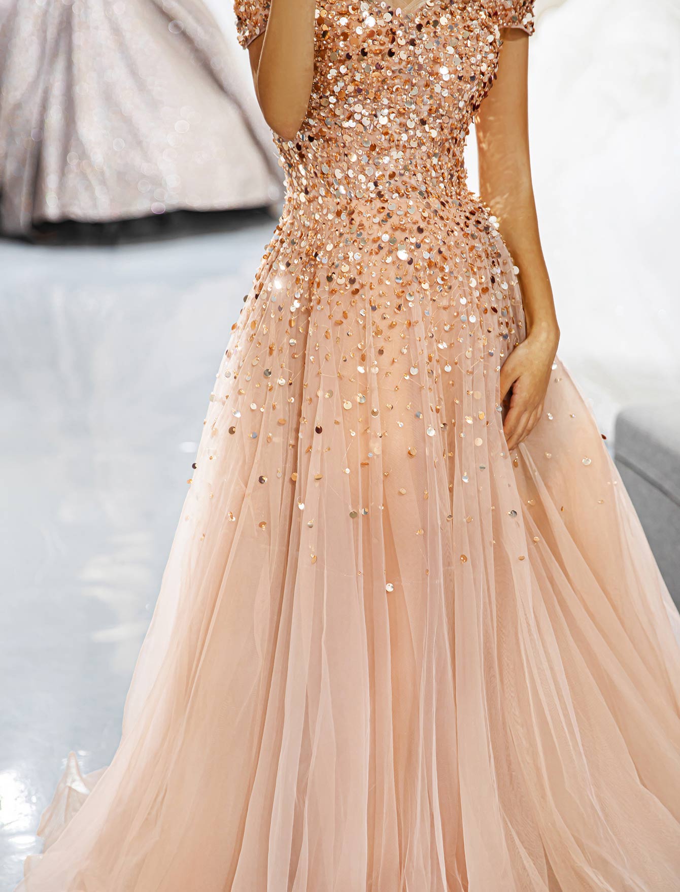 Off the Shoulder Beaded Prom Dress-LLELLA