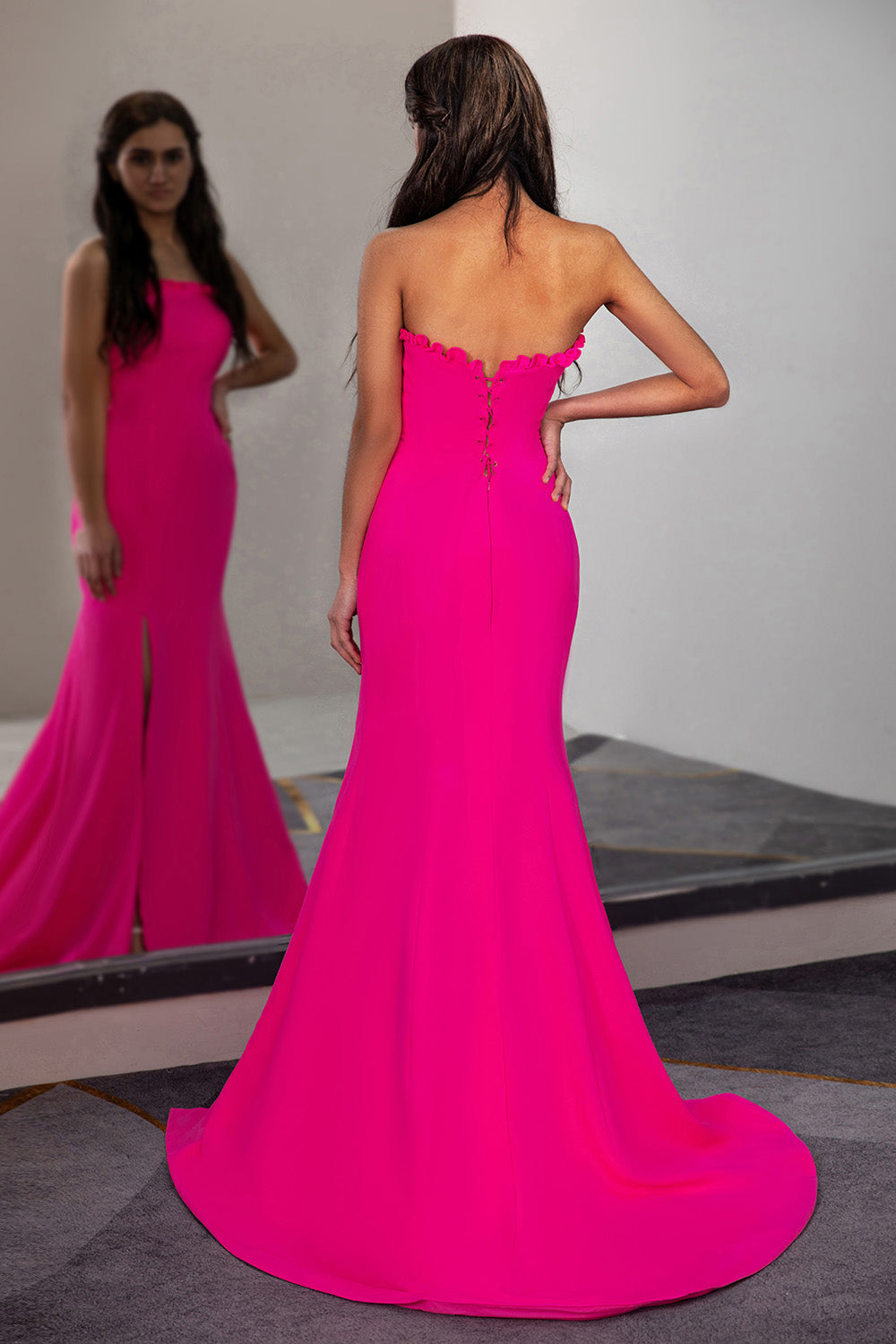 Fitted Strapless Prom Dress with Ruffle-LLELLA