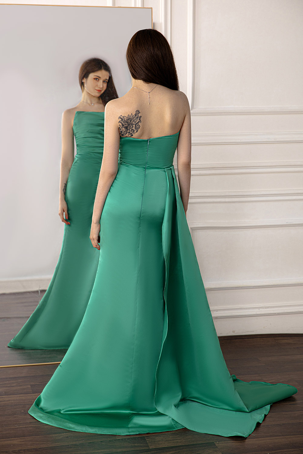 Green Strapless Ruched Prom Dress-LLELLA