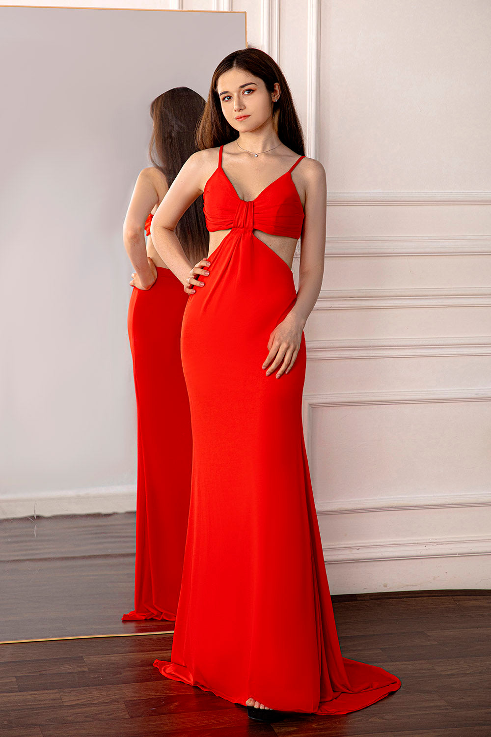 Open Back Red Prom Dress-LLELLA
