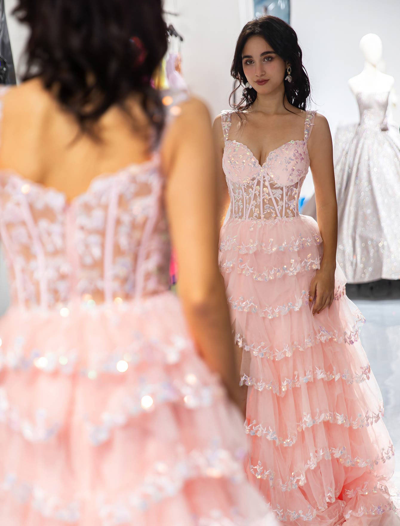 Tiered Corset Side Slit Prom Dress-LLELLA