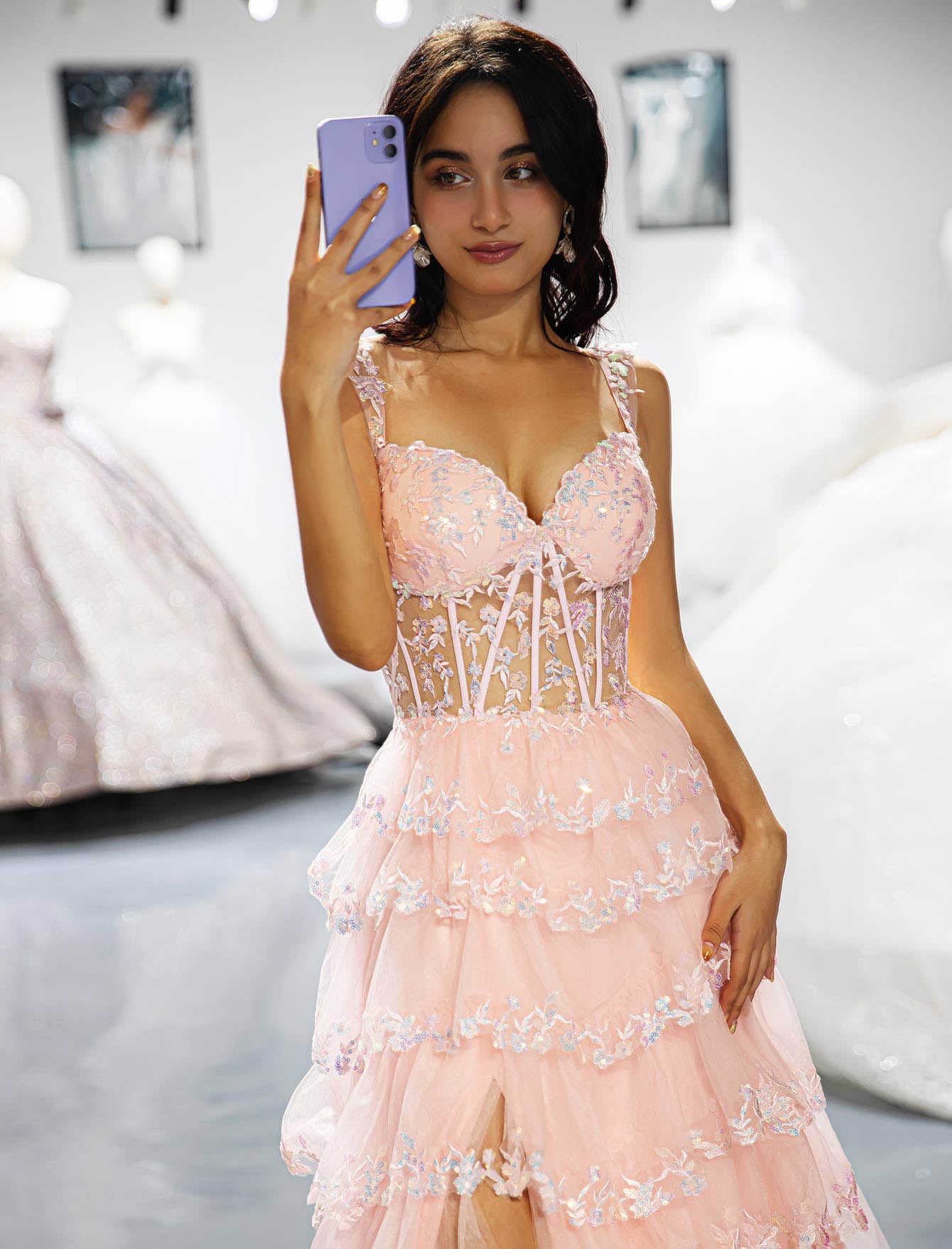 Llella Tiered Corset Side Slit Prom Dress Long Pageant Formal